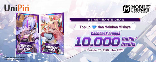 The Aspirants Draw! Vexana – Twilight Star dan Guinevere – Daybreak Halo menunggu! Top up dan Dapatkan Cashback hingga 10.000 UniPin Credits!